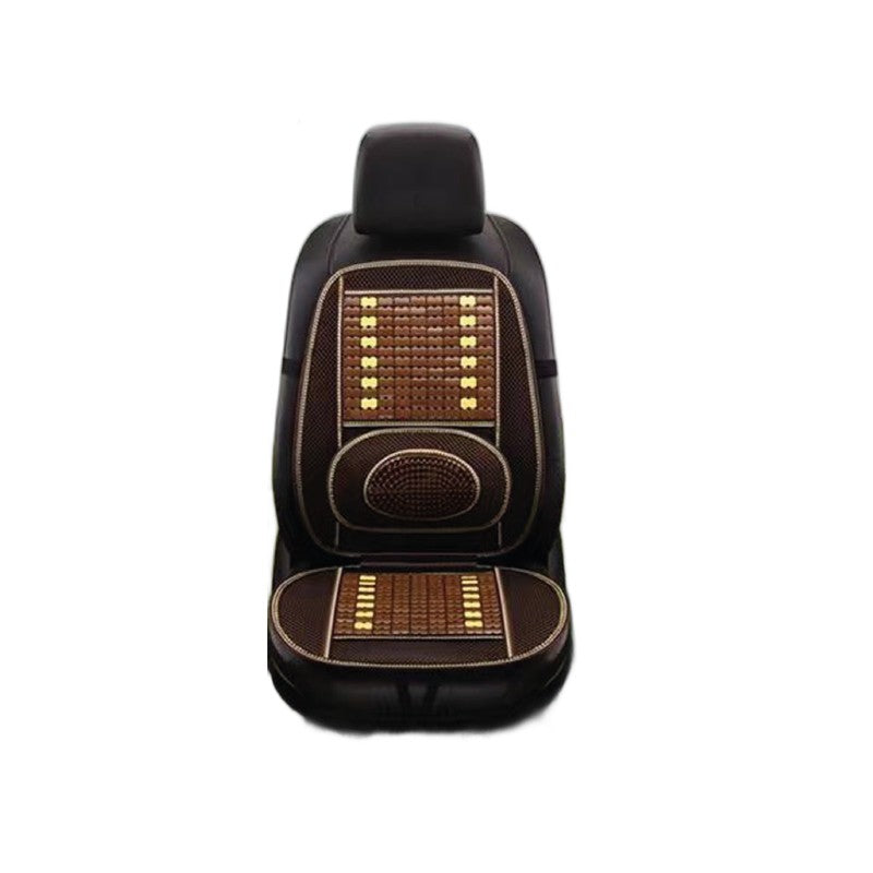 Couvre-siège auto en billes de bois / bambou avec appui lombaire - variante motif carré beige/marron WF-1360