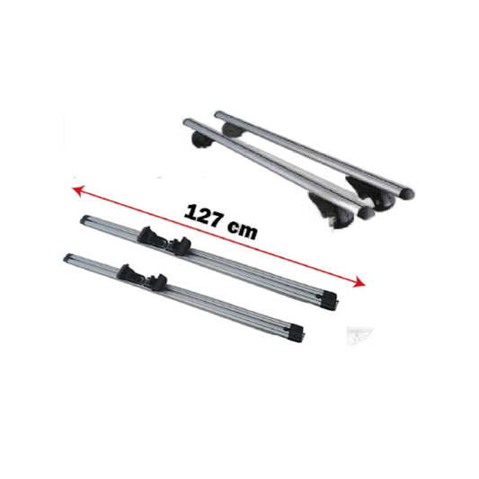Barres de toit aluminium 127 cm (longueur indiquée 124 cm), capacité 150 kg, avec serrure de sécurité CP-688NEW
