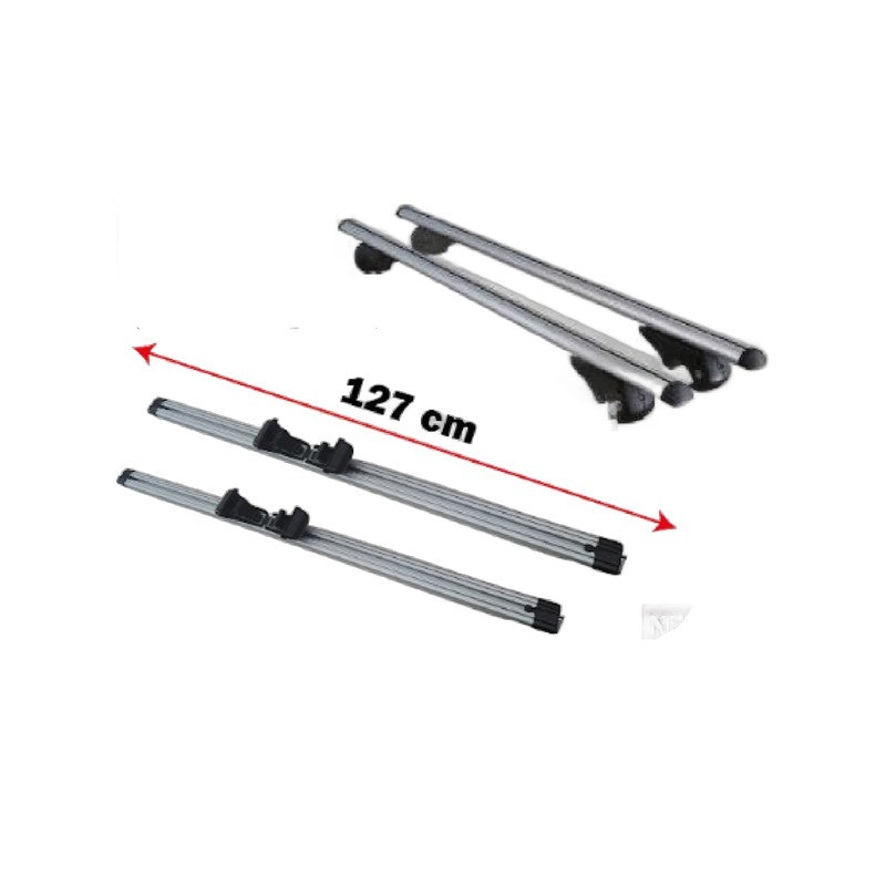 Barres de toit aluminium 127 cm (longueur indiquée 124 cm), capacité 150 kg, avec serrure de sécurité CP-688NEW