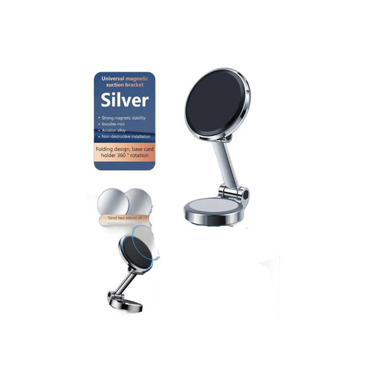 Universal Magnetic Suction Bracket Silver - support magnétique universel pour voiture, design pliable, rotation 360°, alliage aviation, installation non destructive F72