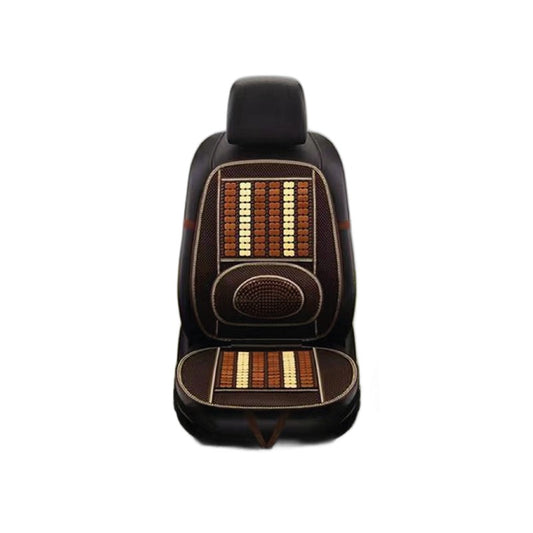 Couvre-siège auto en billes de bois / bambou avec appui lombaire - variante rayures marron/beige WF-1342