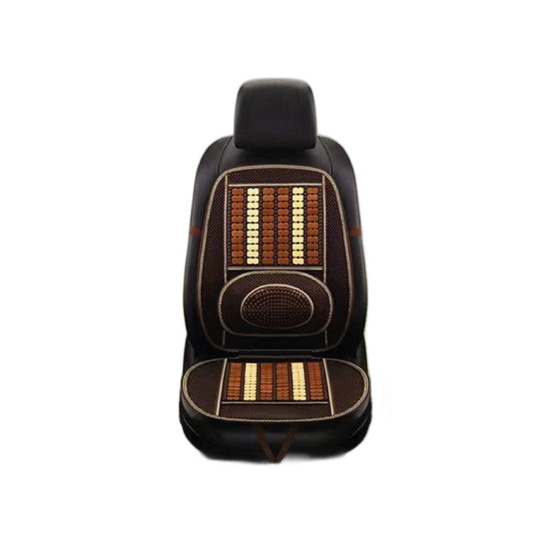 Couvre-siège auto en billes de bois / bambou avec appui lombaire - variante rayures marron/beige WF-1342